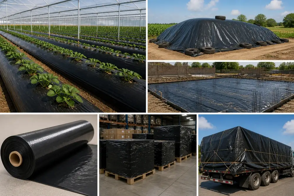 plástico ancho negro aplicado en cubrimiento agrícola industrial y construcción
